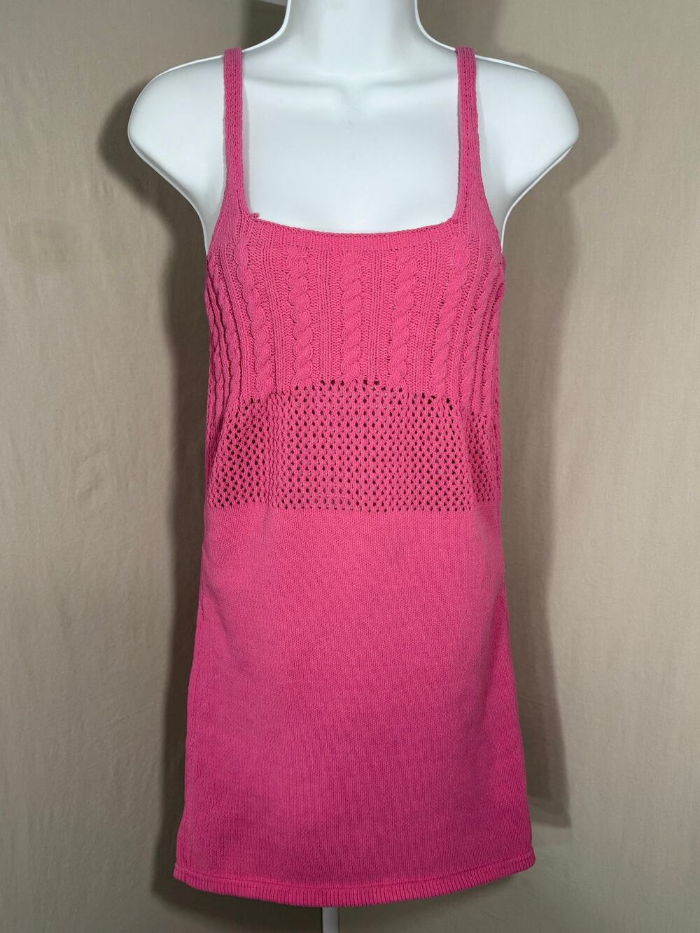 Zara Pink Open Cable-Knit Mini Tank Dress Size S